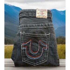 True Religion Jeans Girls 14 L Gray Heavy Stitch Embroidery Logo Pockets
